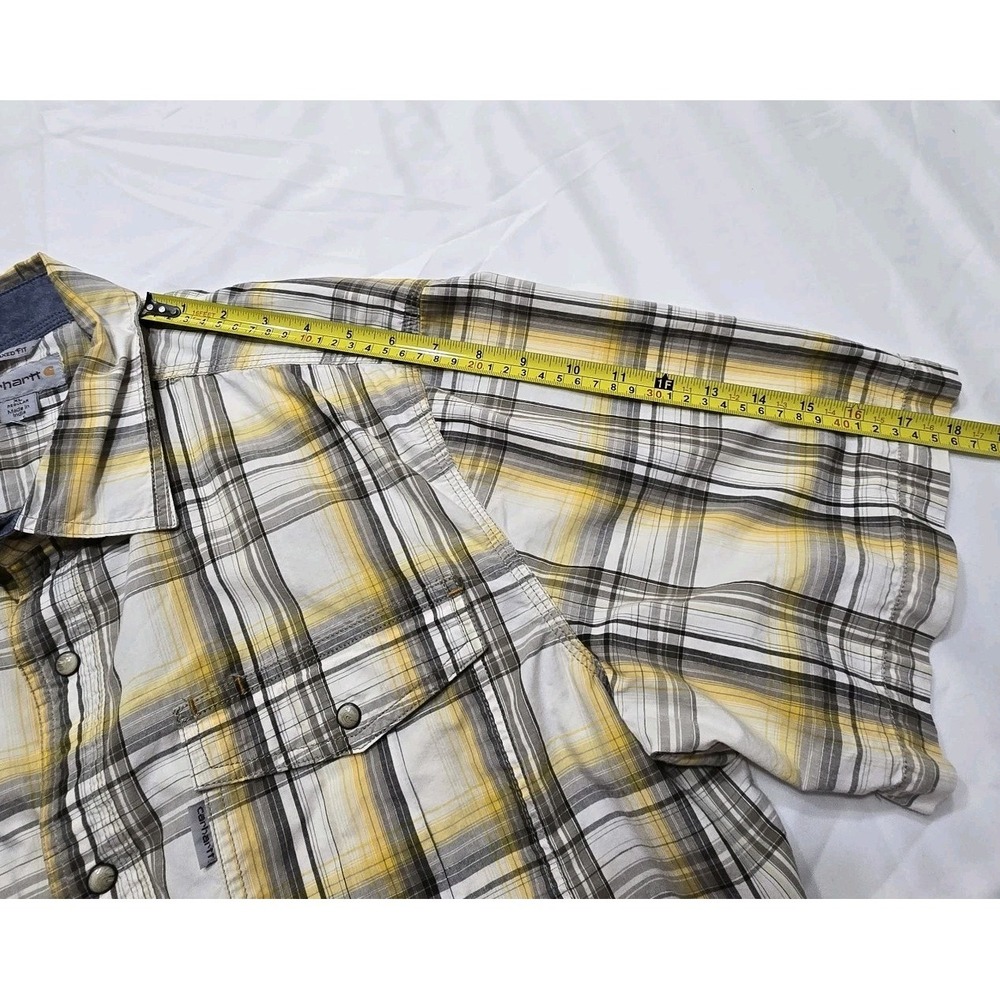 Carhartt Shirt Relaxed Fit Mens XL Gray Blue Plaid Pearl Snap Short Sleeve - Picture 11 of 11